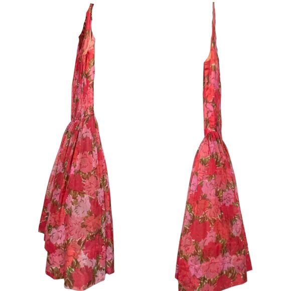 Vintage 1950s Sleeveless Red Pink Floral Swing Dress - Picture 11 of 15